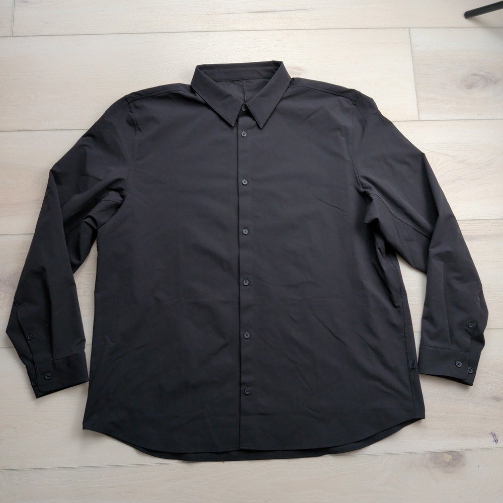 Lululemon New Venture Shirt Mens XL Long Sleeve Button Black Stretch - Picture 1 of 8